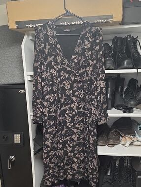 Disturbia Black Dress with Blush Floral Print - Long Sleeve Dress